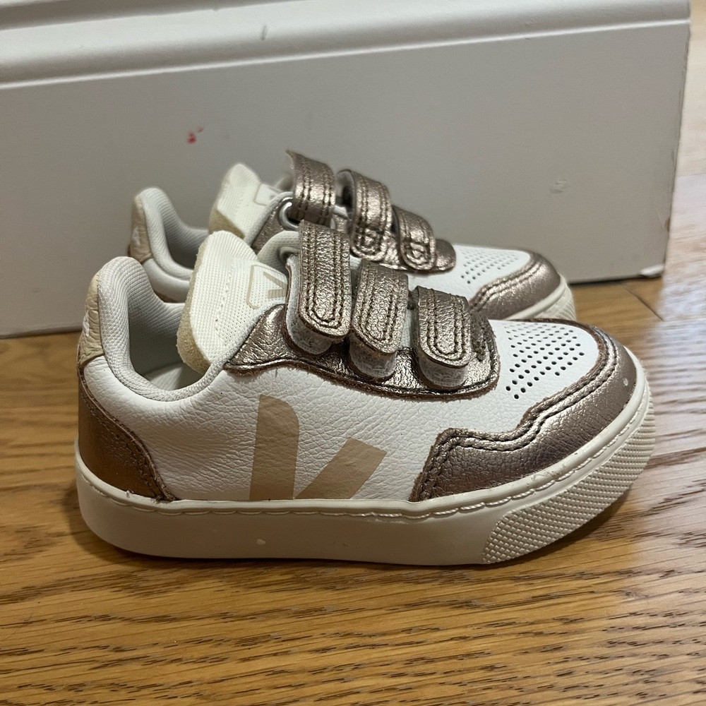 Veja Kids' White and Gold Sneakers